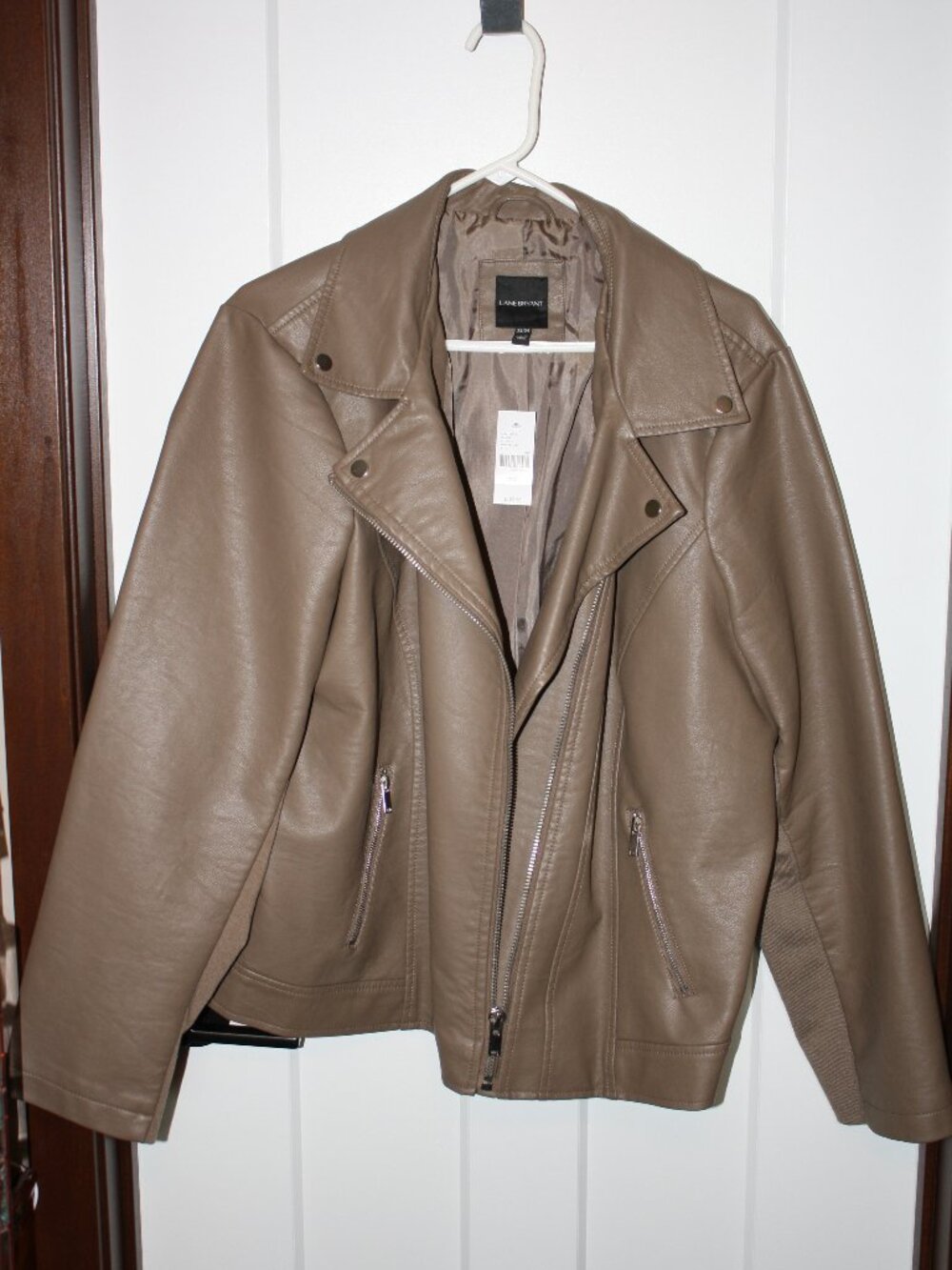 Lane Bryant Taupe Faux Leather Moto Jacket